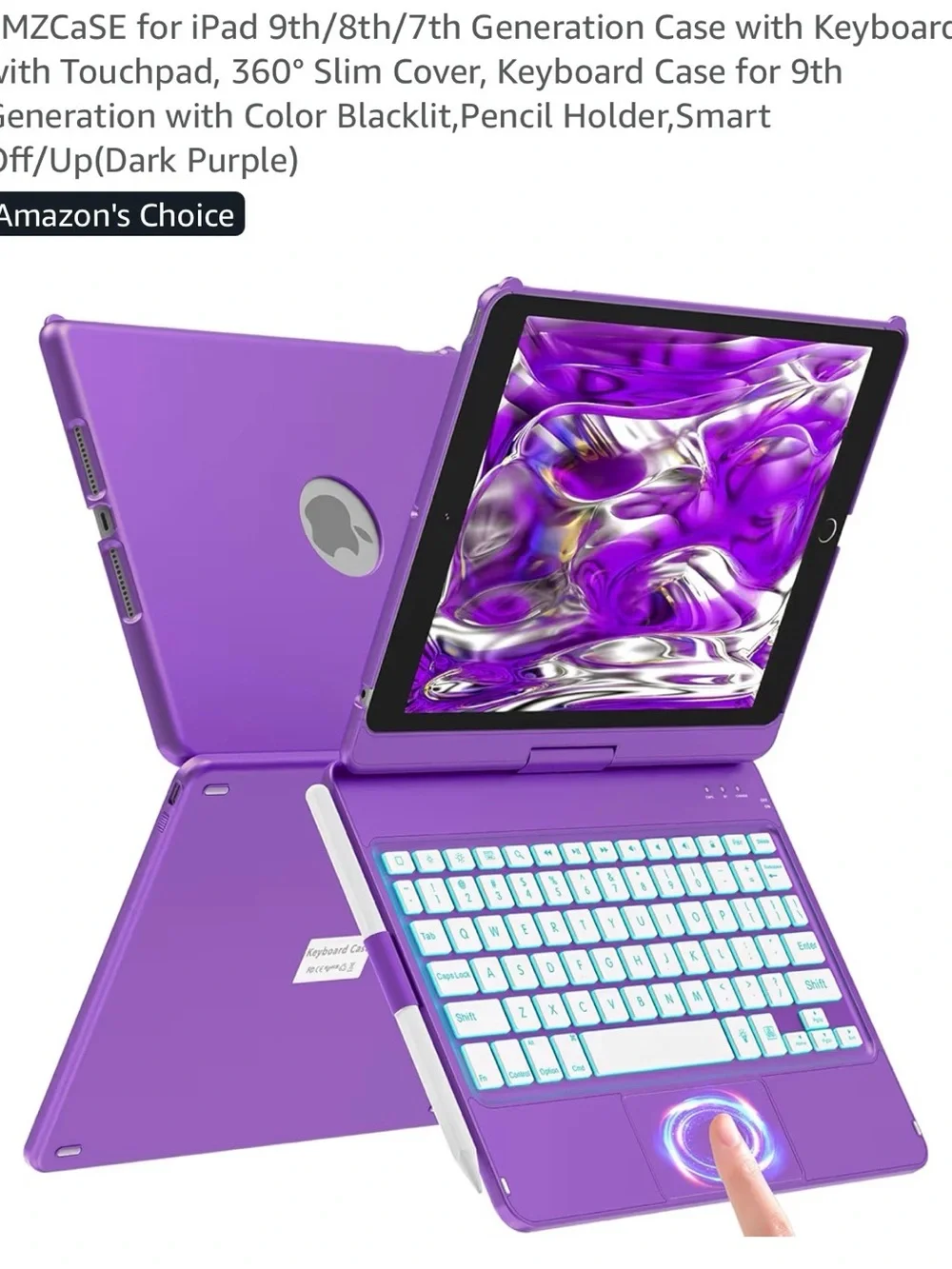 Dark Purple iPad Keyboard Case with Touchpad and Pencil Holder